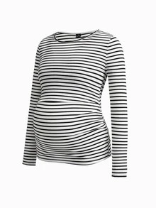 Modmama Maternity Nursing Striped Colorblock Long Sleeve Top Fall - Multicolor - View 12