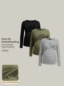 Modmama Maternity Nursing Striped Colorblock Long Sleeve Top Fall - Multicolor - View 3