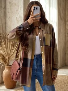EMERY ROSE Plus Size Long Sleeve Casual Striped Shirt,Fall Women Clothes - Multicolor - View 1