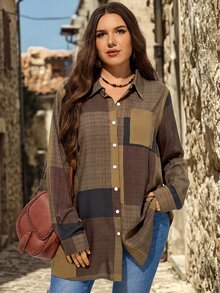 EMERY ROSE Plus Size Long Sleeve Casual Striped Shirt,Fall Women Clothes - Multicolor - View 6