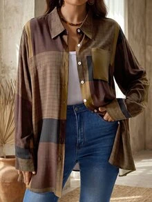 EMERY ROSE Plus Size Long Sleeve Casual Striped Shirt,Fall Women Clothes - Multicolor - View 3