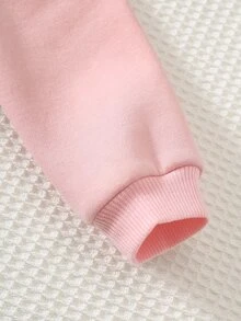 Cozy Pixies 女嬰卡通圖案蝴蝶結前襟運動衫與長褲套裝 - 粉色 - 查看 4