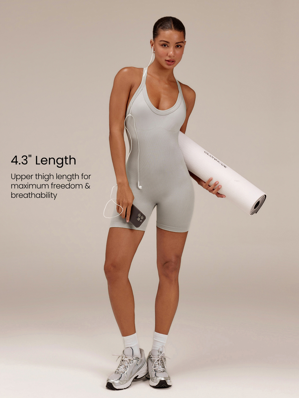 4.3" Seamless Sculpt Mode Open-Back Bodysuit With Butt Scrunch & Ribbed Paneling Low Impact Training Workout Gym Fitness Active Wear