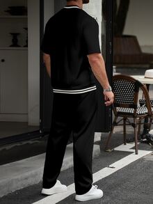 Manfinity CasualCool Chaqueta Bomber con Ribete a Rayas & Pantalones para Hombre sin Camiseta - Negro - Ver 2