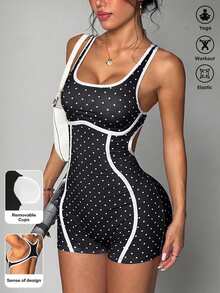 SHEIN Dewbera Women's Polka Dot Casual Daily Outdoor Sports Romper - Black and White - View 3