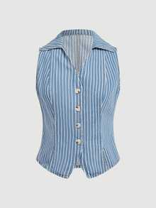 GlowEve Women's Denim Top, Vintage Light Color Striped Preppy Casual Denim Top, Versatile Denim Striped Top For Daily Casual Outings, Travel, And Back To School Season - Light Wash - View 4
