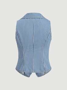 GlowEve Women's Denim Top, Vintage Light Color Striped Preppy Casual Denim Top, Versatile Denim Striped Top For Daily Casual Outings, Travel, And Back To School Season - Light Wash - View 5