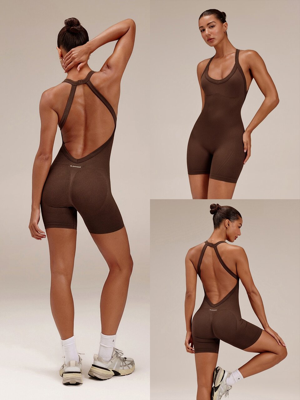 4.3" Seamless Sculpt Mode Open-Back Bodysuit With Butt Scrunch & Ribbed Paneling Low Impact Training Workout Gym Fitness Active Wear