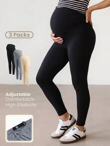 Modmama Maternity Solid Color Adjustable Waist Casual Daily Leggings - Multicolor - View 1