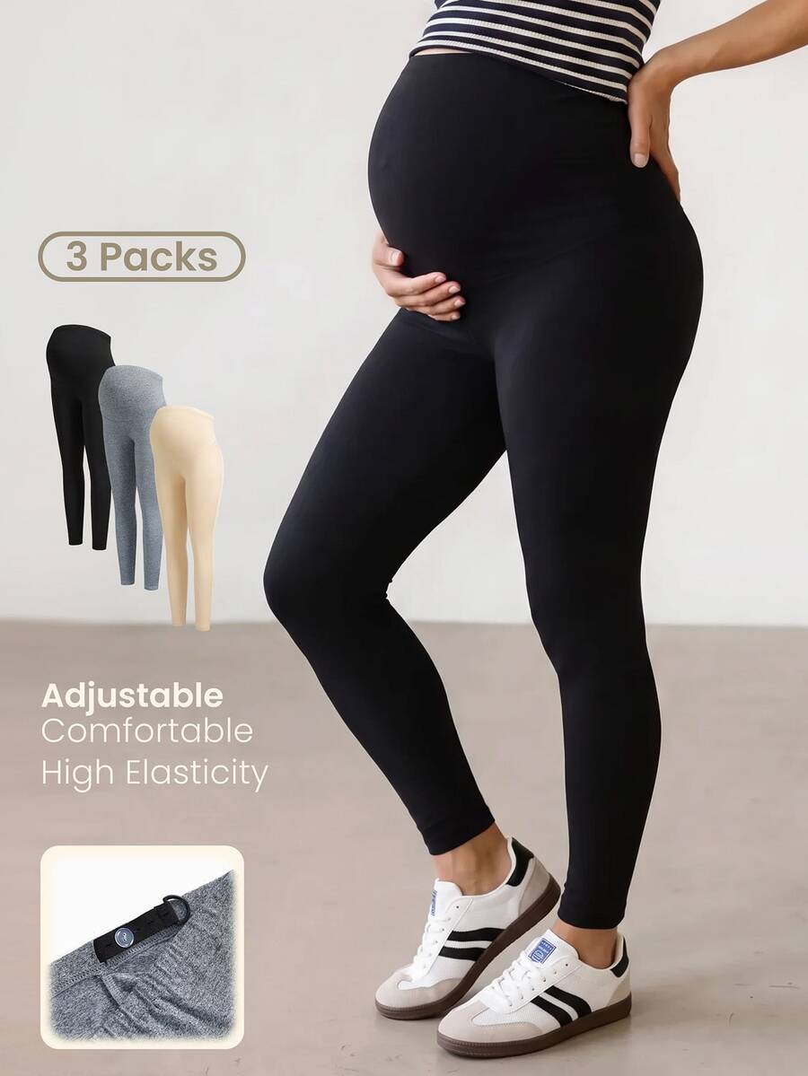 Modmama Maternity Solid Color Adjustable Waist Casual Daily Leggings - Multicolor - View 1