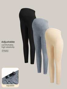 Modmama Maternity Solid Color Adjustable Waist Casual Daily Leggings - Multicolor - View 3