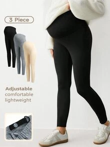 Modmama Maternity Solid Color Adjustable Waist Casual Daily Leggings - Multicolor - View 2
