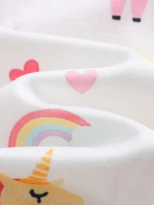 Cozy Pixies 2件組女嬰兒童休閒日常舒適獨角獸圖案滿版印花圓領套頭長袖睡衣上衣與長褲針織修身居家服套裝 - 粉色 - 查看 7