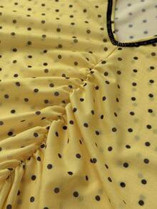 Maweii Plus Size Women's Yellow Polka Dot Mesh Romper, High Neck, Short Sleeve, Backless Design, Slim Fit, Suitable For Nightclub Parties, Pool Gatherings And Other Occasions - Yellow - View 7