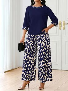 SHEIN Lady Women's Fashion Leopard Print Casual Shirt And Drawstring Waist Pocket Long Pants 2-Piece Set,Summer Outfits For Women - Multicolor - View 7
