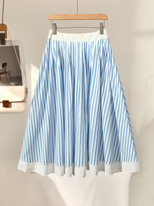 Franclia Women Striped High Waist Versatile A-Line Skirt, For Work And Vacation Fall Cloth For Women - Blue - View 2