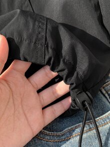 Comfortcana 大尺碼女款休閒防水布料連帽外套 - 黑色 - 查看 3