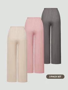 SHAPORA Women's Solid Color Home Wear Lounge Cozy Pants, Pack Of 3, Fall Winter Clothes - Multicolor - View 2