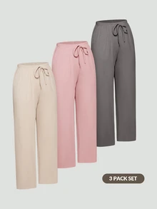 SHAPORA Women's Solid Color Home Wear Lounge Cozy Pants, Pack Of 3, Fall Winter Clothes - Multicolor - View 20