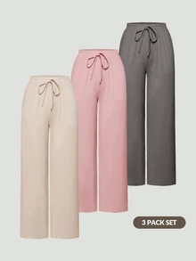 SHAPORA Women's Solid Color Home Wear Lounge Cozy Pants, Pack Of 3, Fall Winter Clothes - Multicolor - View 1