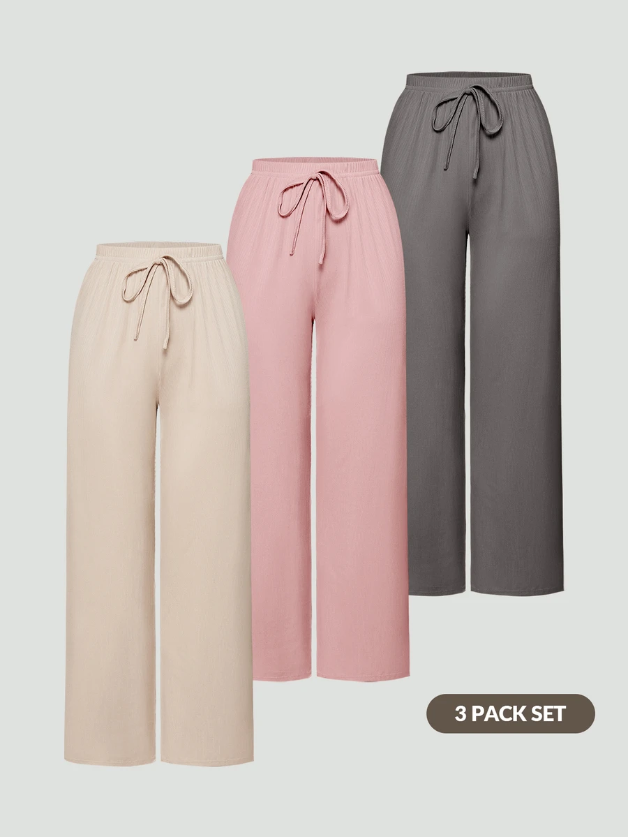 SHAPORA Women's Solid Color Home Wear Lounge Cozy Pants, Pack Of 3, Fall Winter Clothes - Multicolor - View 1