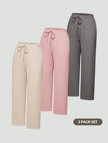 SHAPORA Women's Solid Color Home Wear Lounge Cozy Pants, Pack Of 3, Fall Winter Clothes - Multicolor - View 21