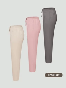 SHAPORA Women's Solid Color Home Wear Lounge Cozy Pants, Pack Of 3, Fall Winter Clothes - Multicolor - View 22