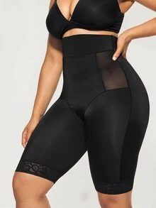 SHAPORA Plus Size Women's High Waist Mid-Thigh Shapewear Shorts With Waistband - Black - View 3