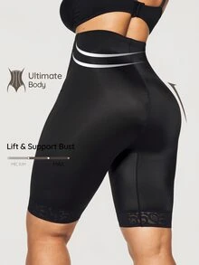 SHAPORA Plus Size Women's High Waist Mid-Thigh Shapewear Shorts With Waistband - Black - View 2