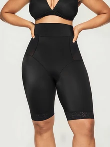 SHAPORA Plus Size Women's High Waist Mid-Thigh Shapewear Shorts With Waistband - Black - View 7