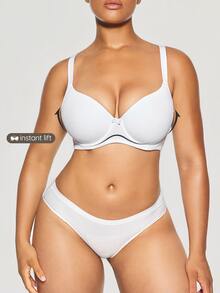 SHAPORA White Plus Size Medium Stretch Fabric Casual Bra With Cup Detail, Lift - White - View 3
