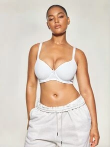 SHAPORA White Plus Size Medium Stretch Fabric Casual Bra With Cup Detail, Lift - White - View 7