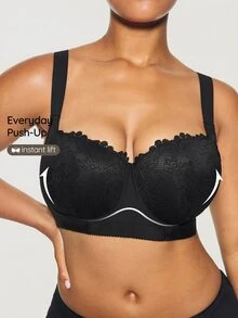 SHAPORA Plus Size Push-Up Comfort Seamless Underwire Padded Adjustable Bra, Single Pack Lingerie, Lift - Black - View 1