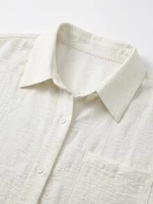 SHEIN LUNE CURVE Plus Size Woven Plain-Colored New Style Casual Office And Vacation Summer Shirt And Short Set Fall - Apricot - View 4