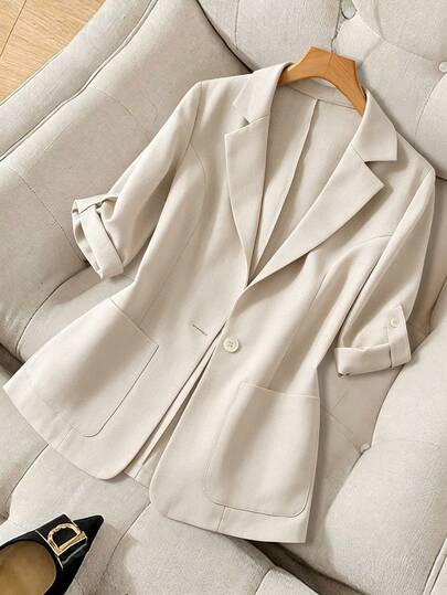 Franclia Women's Casual Fashion Lapel Pocket Lightweight Blazer Jacket