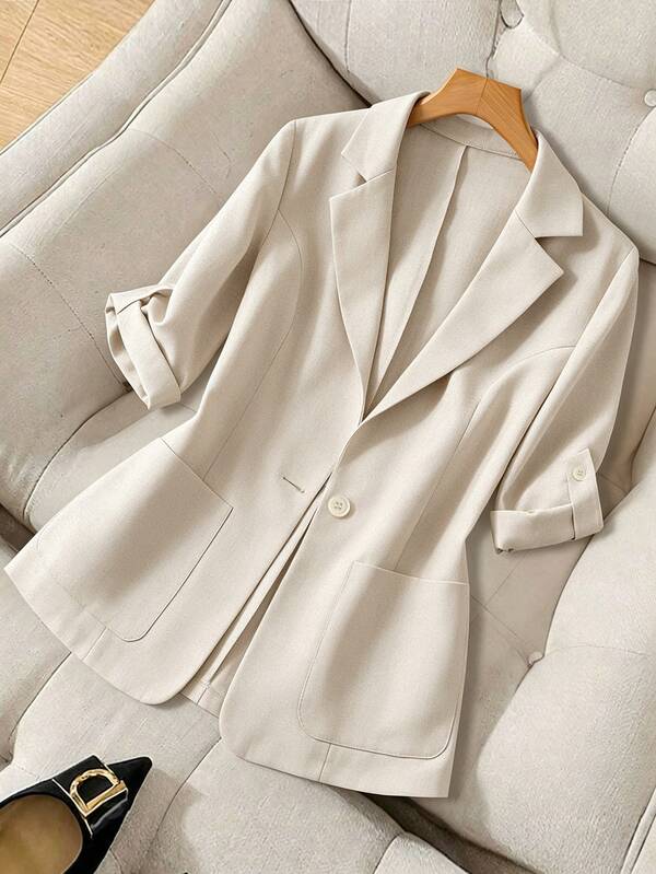 Franclia Women's Casual Fashion Lapel Pocket Lightweight Blazer Jacket