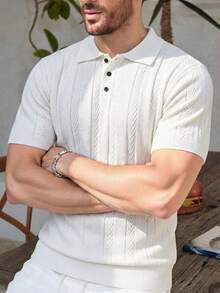 Manfinity Homme 欧美新晋博主时尚设计成熟休闲加大码男士针织套头毛衣，白色针织毛衣 - 白色 - 查看 4