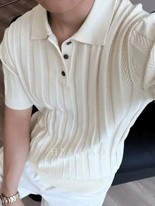 Manfinity Homme 欧美新晋博主时尚设计成熟休闲加大码男士针织套头毛衣，白色针织毛衣 - 白色 - 查看 3