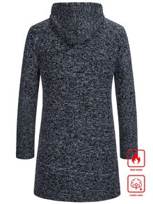 Manfinity Homme Plus Size Men's Mid-Length Hooded Knitted Grey Sweater Cardigan, Warm With Thermal Thermal Lined, Fall/Winter, Long Sleeve Top - Dark Grey - View 7