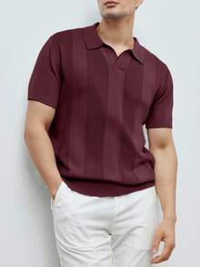 Manfinity Homme 大尺碼男士休閒純色短袖針織 Polo 衫 設計師款 4XL 男士針織上衣 - 酒紅色 - 查看 2
