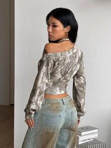 Coolane 女款秋冬街頭風優雅基本款露肩短版長袖米色衛衣，適合早午餐與夜晚外出 - 彩色 - 查看 6