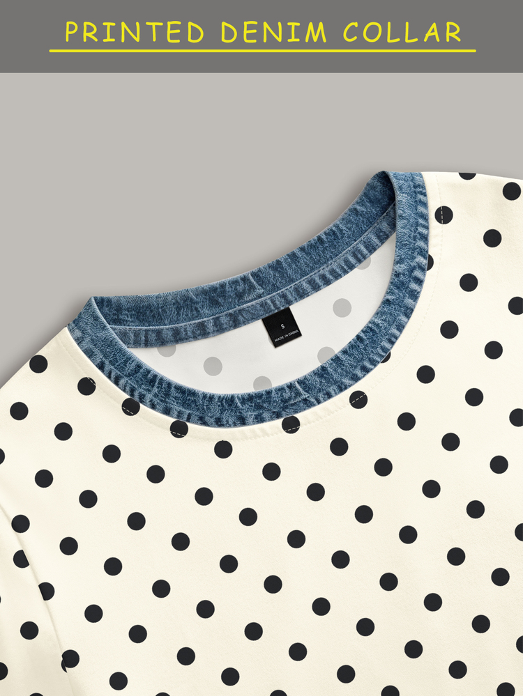 Resyla Women's Casual Polka Dot Print Round Neck Short Sleeve T-Shirt, Summer - Multicolor - View 3