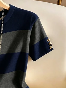 Franclia 女款黑白條紋針織洋裝，夏季 - 藏蓝色 - 查看 3