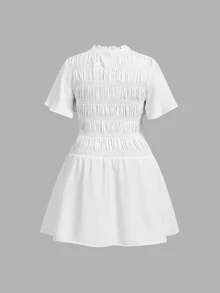 SHEIN MOD Damen-Sommerkleid in Große Größen, einfarbig, plissiert, lässig, kurz, für den Alltag - Weiss - Übersicht 2