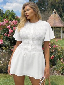 SHEIN MOD Damen-Sommerkleid in Große Größen, einfarbig, plissiert, lässig, kurz, für den Alltag - Weiss - Übersicht 6