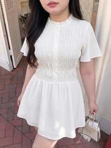 SHEIN MOD Damen-Sommerkleid in Große Größen, einfarbig, plissiert, lässig, kurz, für den Alltag - Weiss - Übersicht 8
