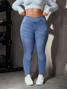 Flexra Plus Size Women's All-Season Casual Decent Stretch Skinny Fit Jeans Workwear Light Blue Summer Formal - Medium Wash - View 4