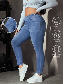 Flexra Plus Size Women's All-Season Casual Decent Stretch Skinny Fit Jeans Workwear Light Blue Summer Formal - Medium Wash - View 1