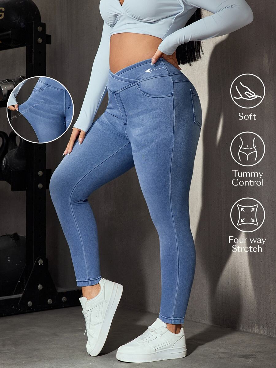 Flexra Plus Size Women's All-Season Casual Decent Stretch Skinny Fit Jeans Workwear Light Blue Summer Formal - Medium Wash - View 1