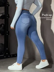Flexra Plus Size Women's All-Season Casual Decent Stretch Skinny Fit Jeans Workwear Light Blue Summer Formal - Medium Wash - View 6
